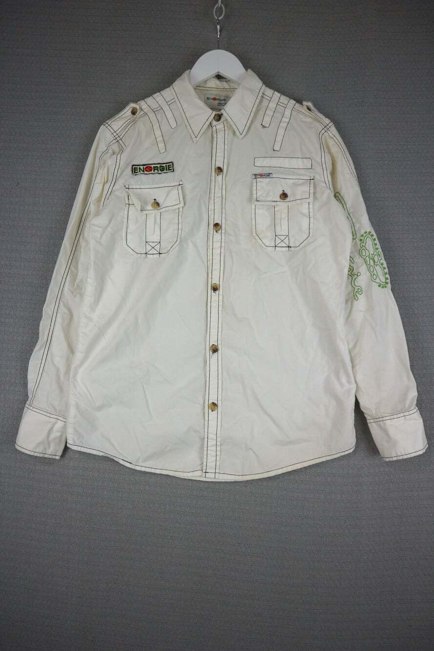 Vintage Energie Jeans Session Button Up Shirt Off White Studded Y2K Made in Ital
